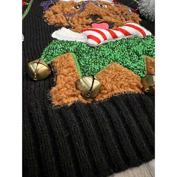 33 Degrees Christmas Sweater Women Med Black Red Dog Graphic Ugly Sweater Jingle - Picture 6 of 9